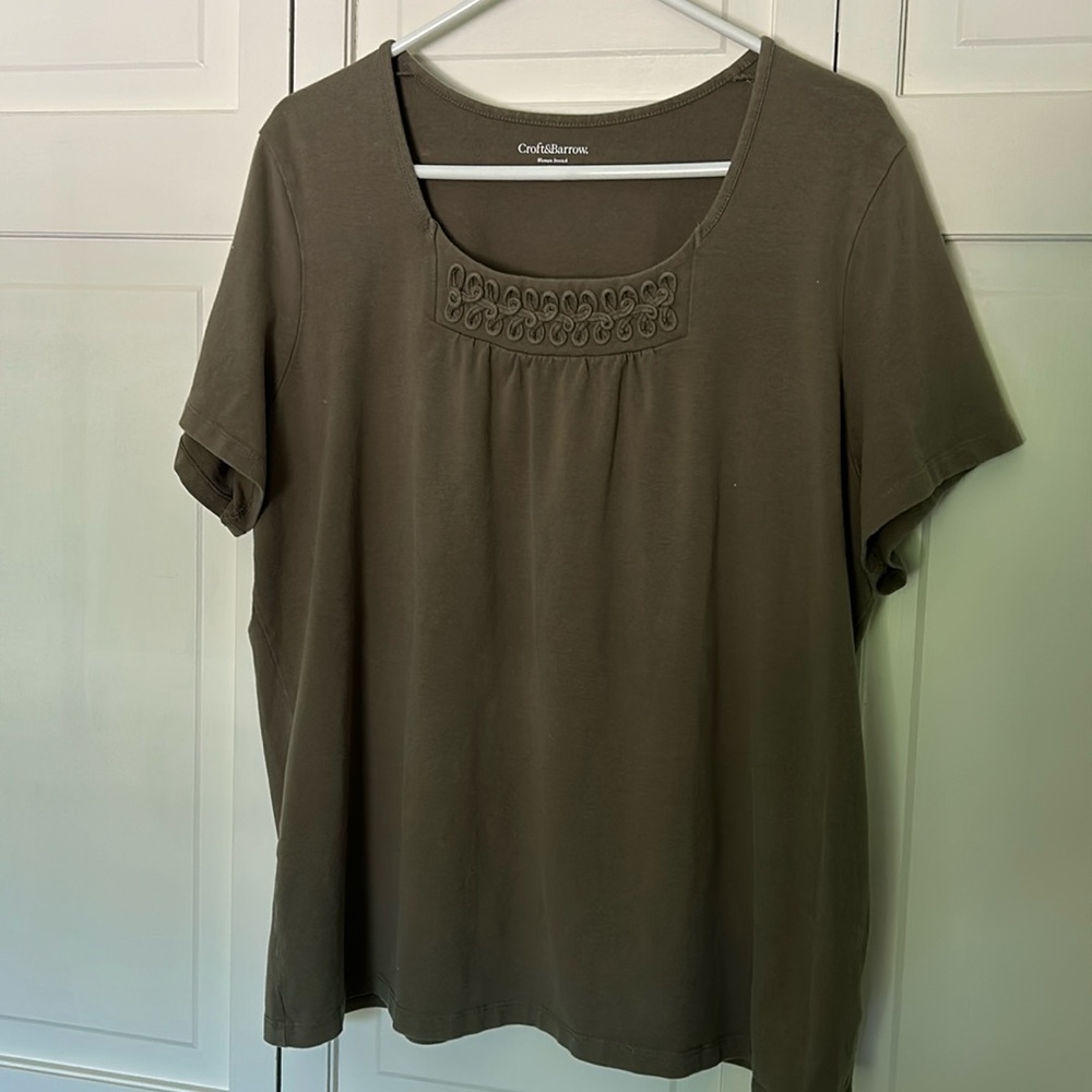 Croft & Barrow Womens Stretch Dark Olive Green 2X Shirt